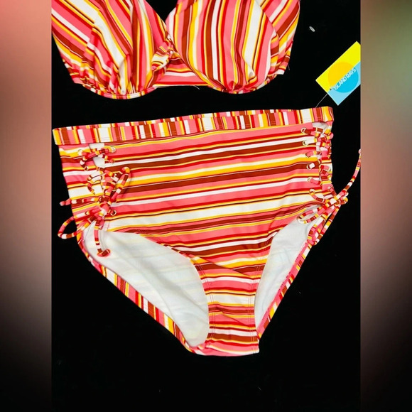 Island Rays NWT Ladies 1X Two Piece Bikini Set Striped Swimsuit Padded Top - Picture 6 of 16